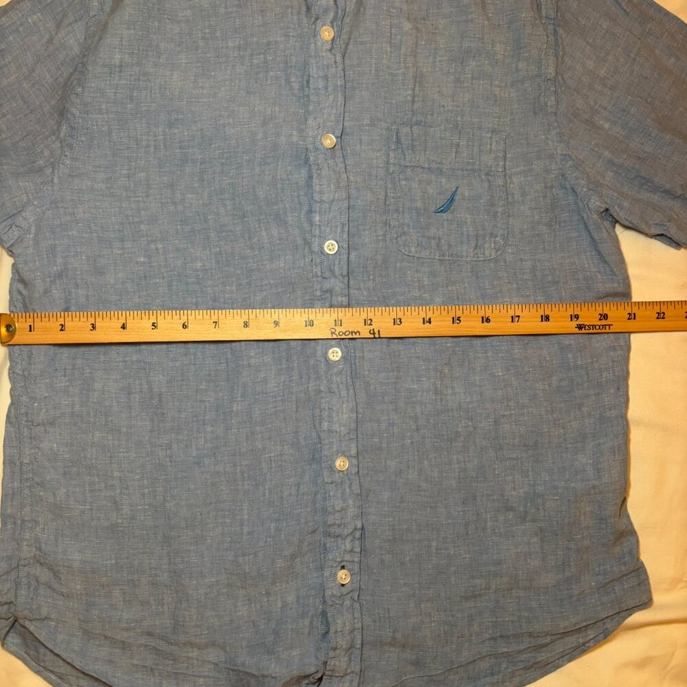 Nautica Shirt Men's Large, Blue, 100% Linen, Short Sleeve, Preppy, Old Money - Picture 7 of 7
